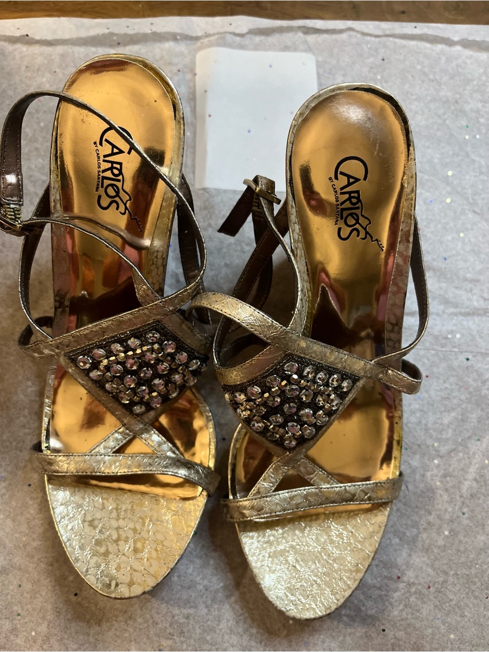 Carlos Santana Gold Embellished Strappy Women's Sandals